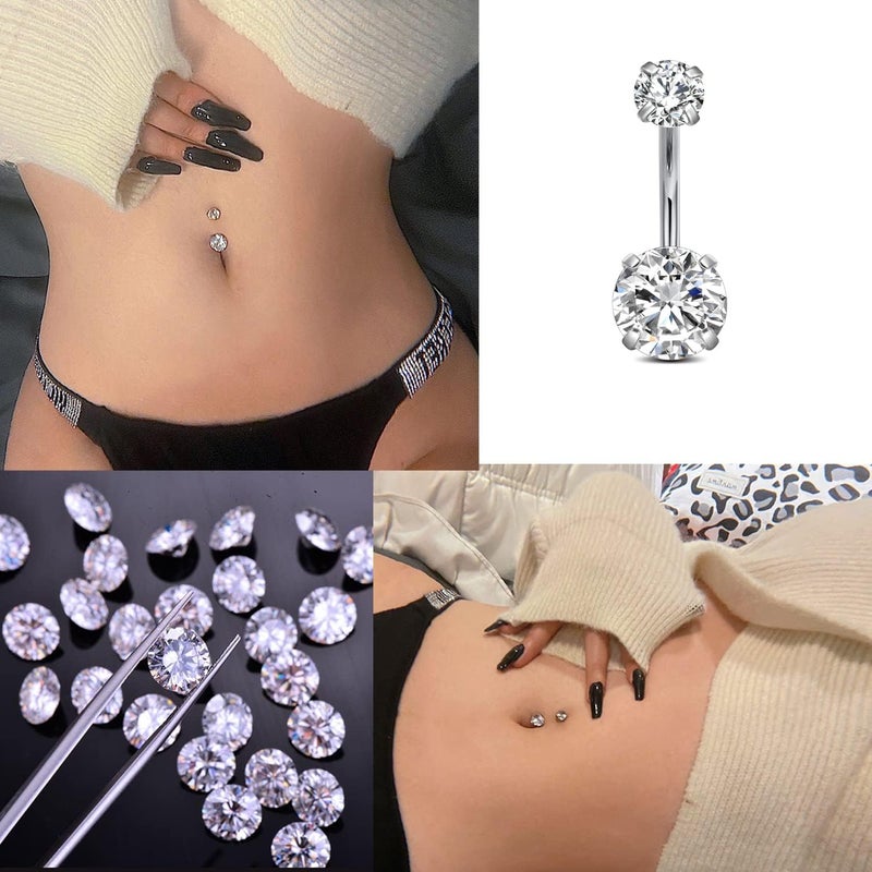FECTAS 14g Belly Button Rings Surgical Steel CZ Petite Navel Ring for Women Body Piercing Jewelry Petite select Barbell Len 6mm 8mm 10mm 12mm 14mm Silver - Image 4